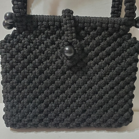 Vintage Macrame Black Shoulder Bag - Picture 2 of 16